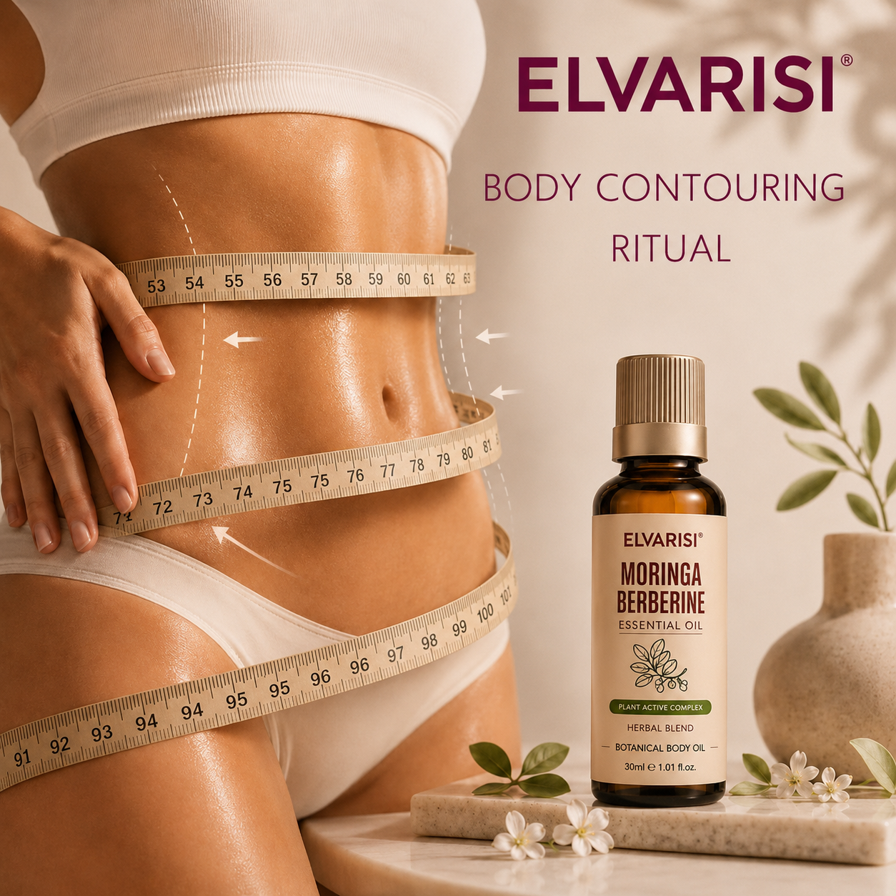 Botanical Body Oil for Smooth & Firm Skin – Lightweight, Fast-Absorbing Massage Oil for Belly, Waist, Thighs & Arms